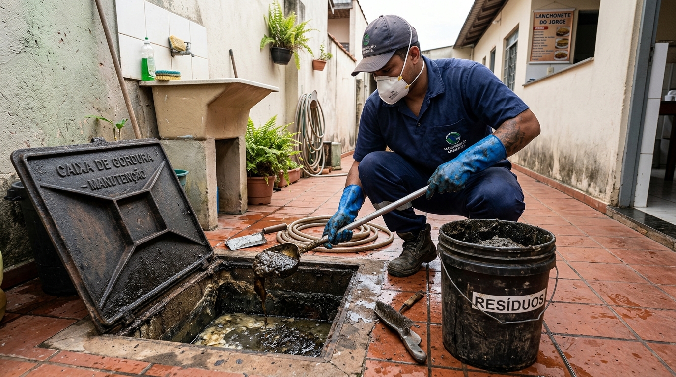 Remoção de resíduos da caixa de gordura em Uberlândia‑MG