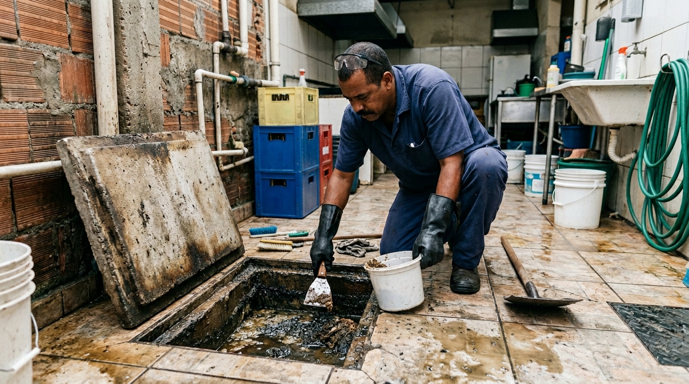Limpeza de caixa de gordura residencial em Uberlândia‑MG